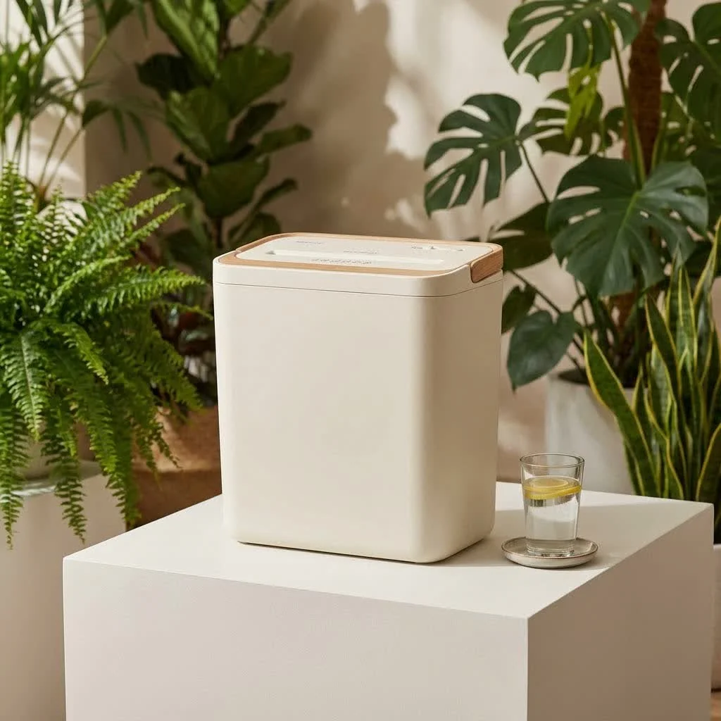 Auto-feed paper shredder with a stack of documents ready for shredding