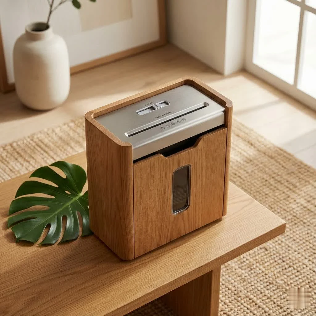 Heavy duty office paper shredder in a modern office setting